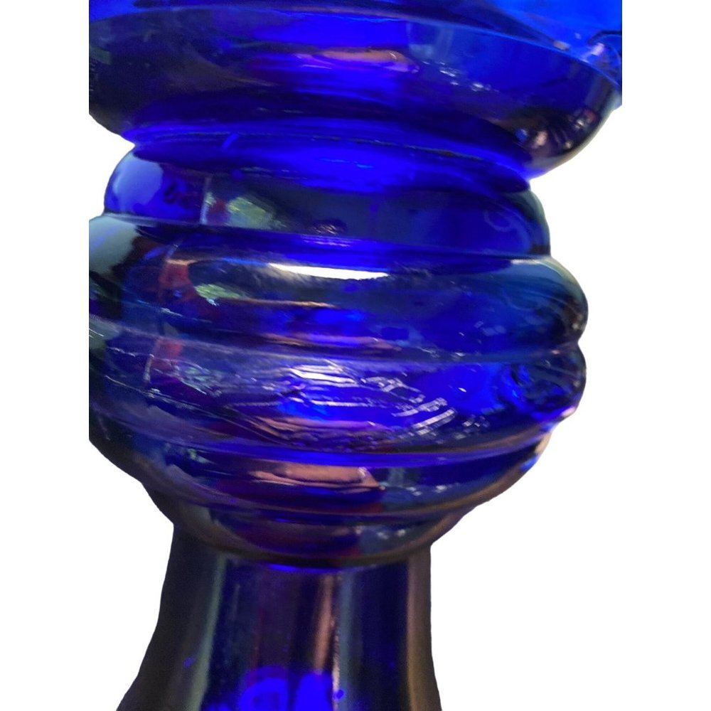 ANTIQUE 1930'S COBALT BLUE RIPPLE DOUBLE BUBBLE VASE - Picture 4 of 7